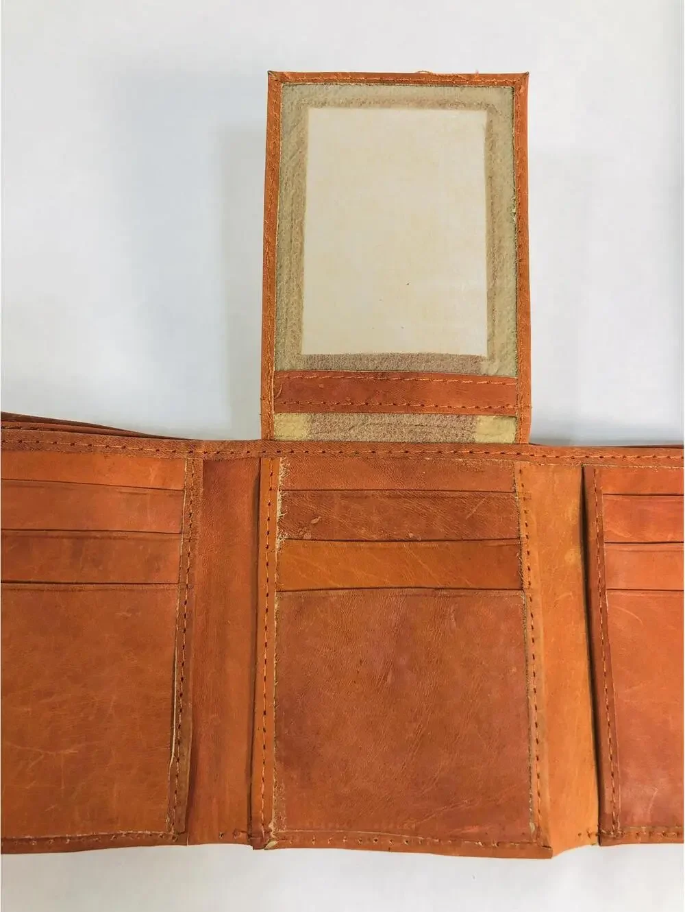 Genuine Leather Hand Made Tri-Fold Wallet Brown